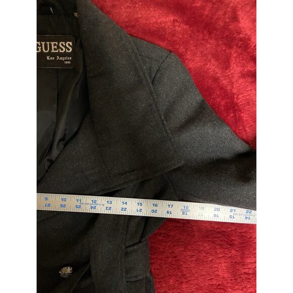Guess Womens Black Wool Button Down Academia Pea Coat Jacket Y2K Belted Sz Sm - Picture 5 of 11